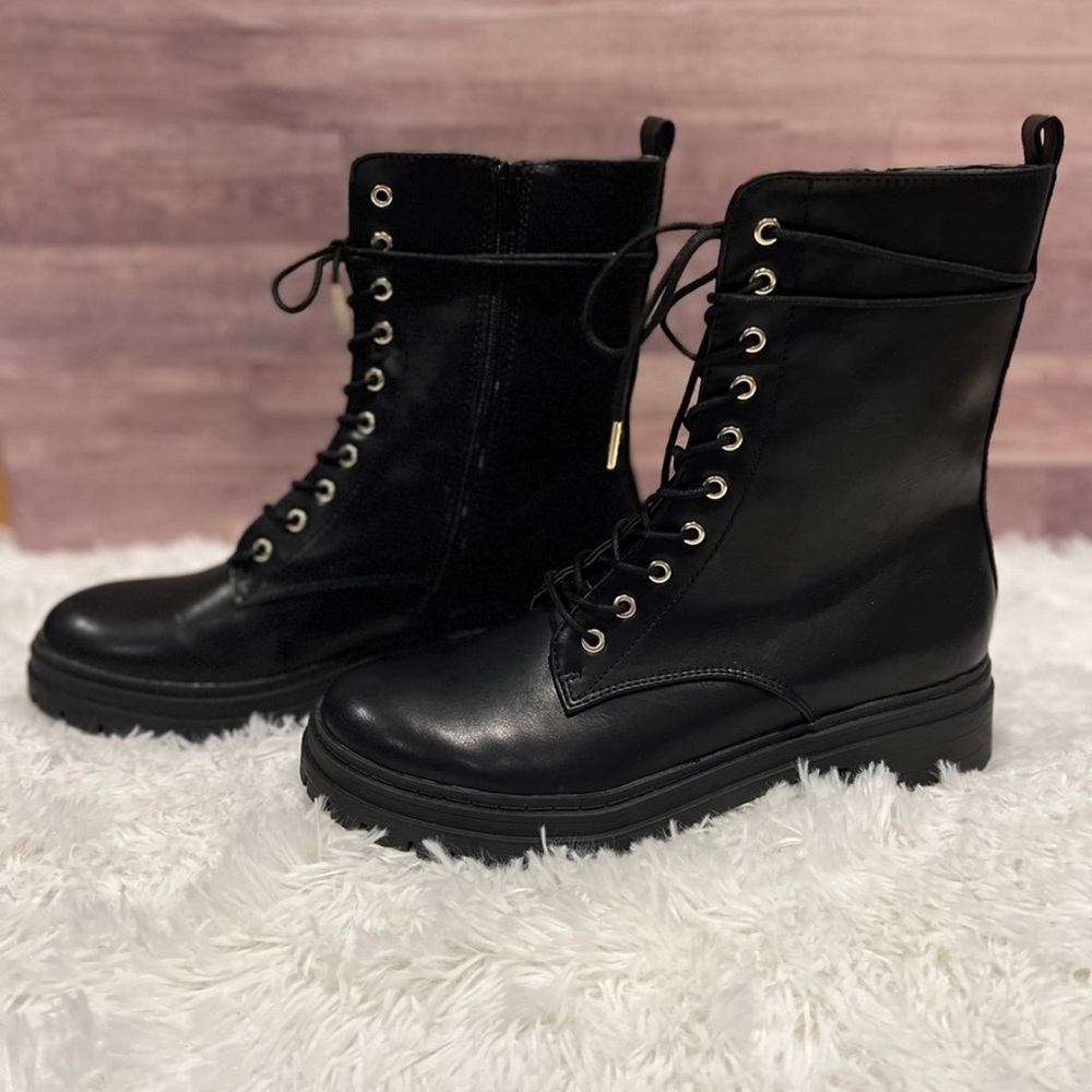 JustFab Black Combat Moto Boots with Rugged Sole
